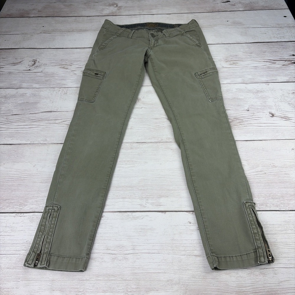 Lucky Brand Women's 4/27 Army Green Pants Zip Pockets High Rise Straight
